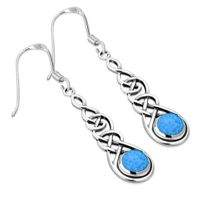 Synthetic Blue Opal Celtic Long Earrings