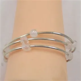 Three Strand Silver Tube and Crystal Quartz Bracelet