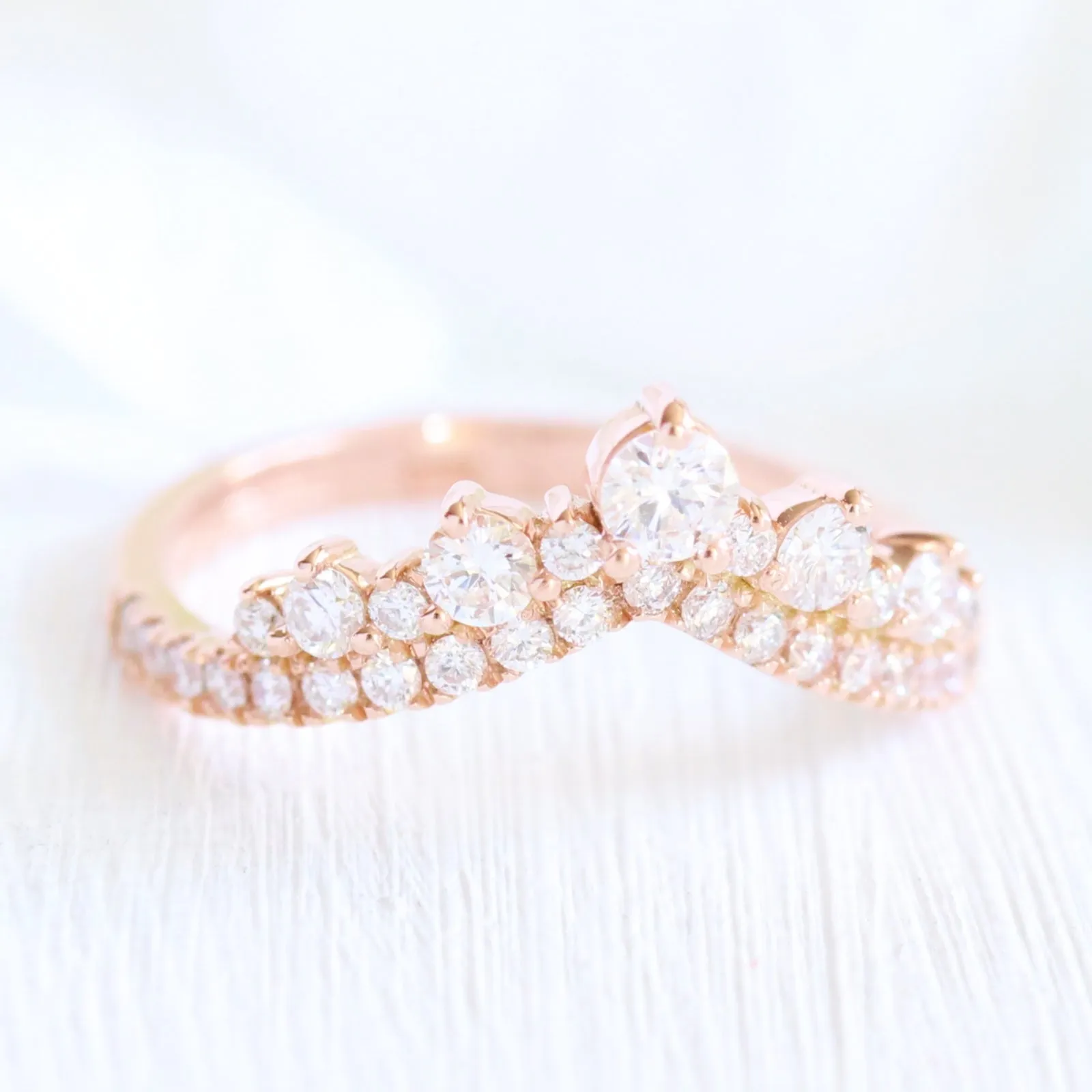 Tiara Halo Pave Ring Bridal Set w/ Oval Moissanite and Large Tiara Diamond V Band