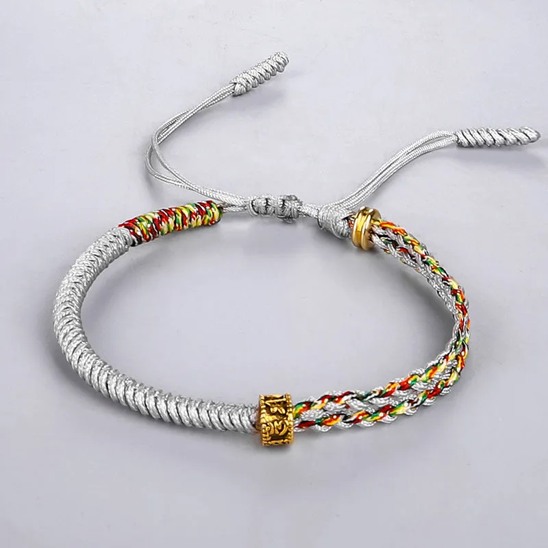 Tibetan style bracelet hand-woven diamond knot red rope bracelet six-character mantra copper pearl red bracelet