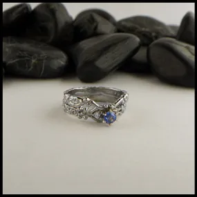 Trinity Scroll 3 Stone Sapphire And Diamond Ring Set