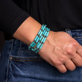 Turquoise Tube Bead Silver Pearl Stretch Bracelet