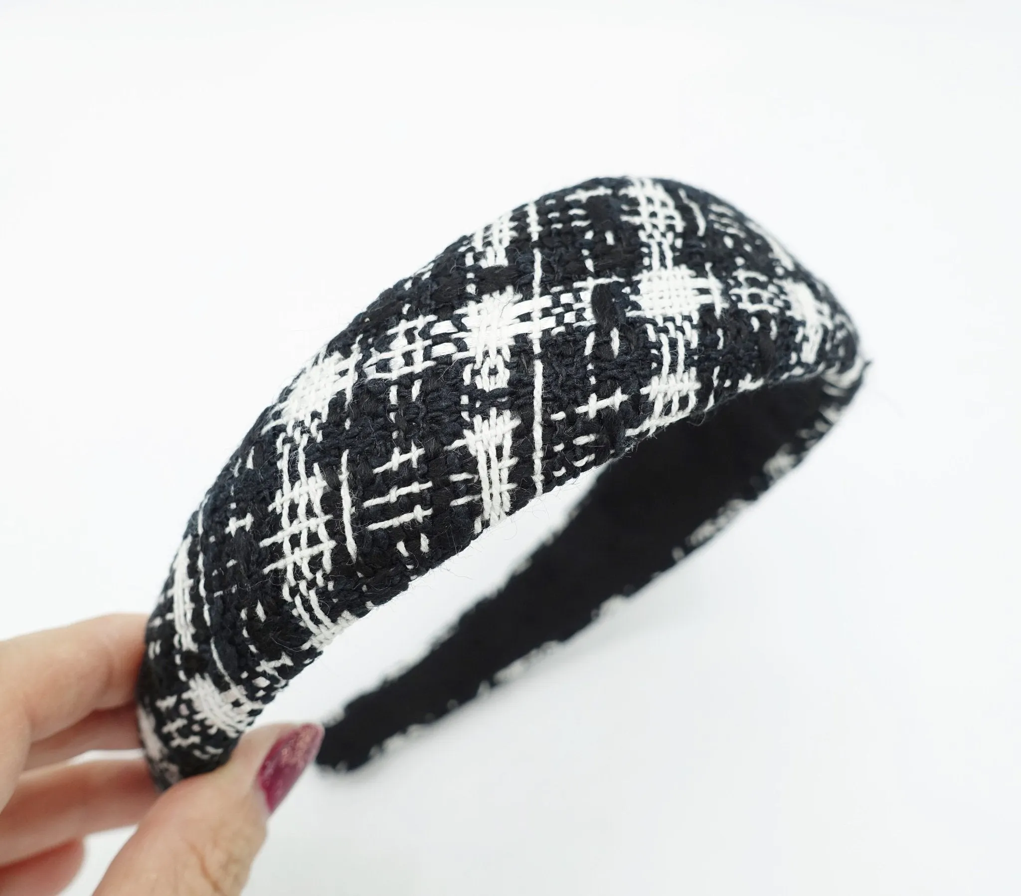 tweed plaid check headband padded hairband Fall Winter simple casual hair accessory for women