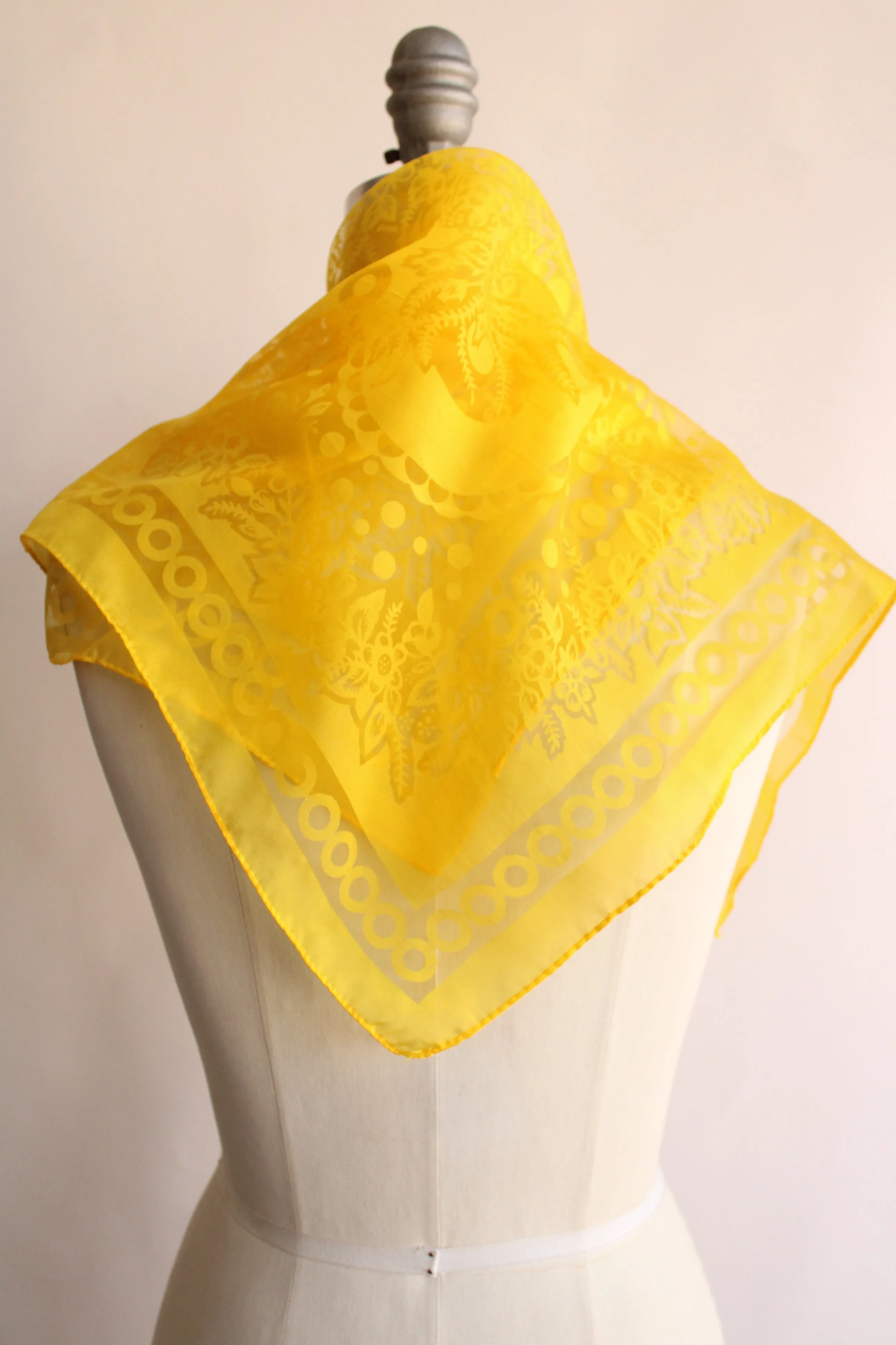 Vintage 1970s Scarf In Yellow Floral