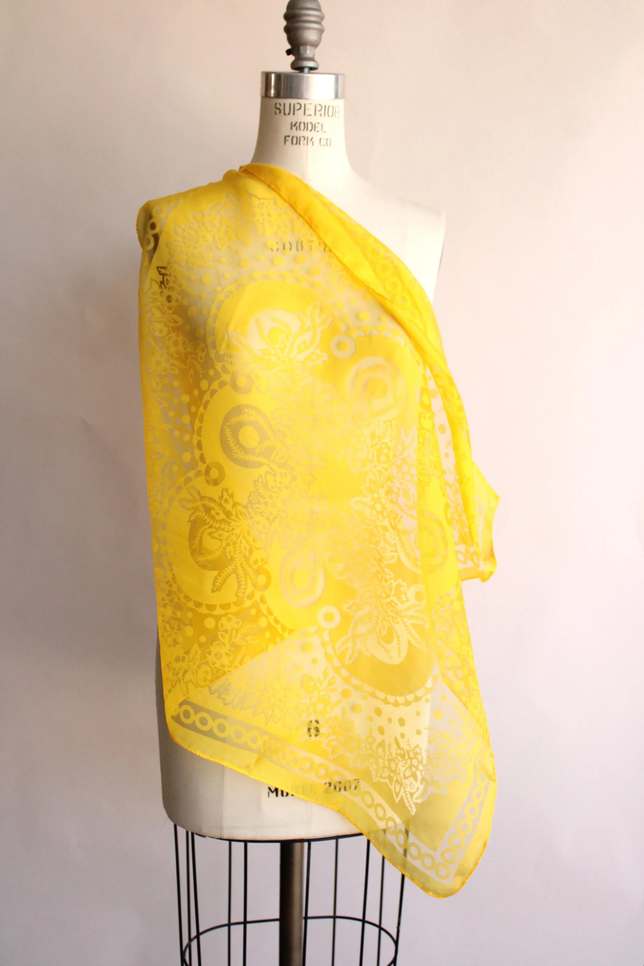 Vintage 1970s Scarf In Yellow Floral