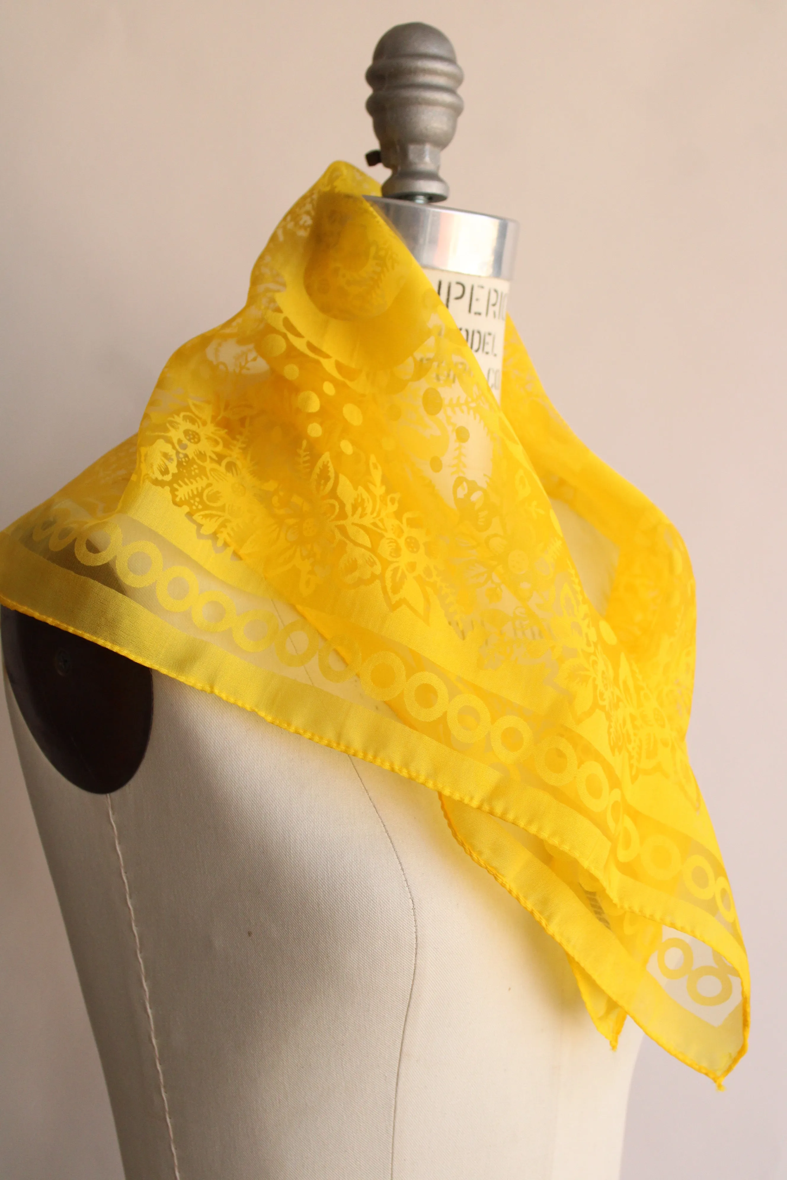 Vintage 1970s Scarf In Yellow Floral