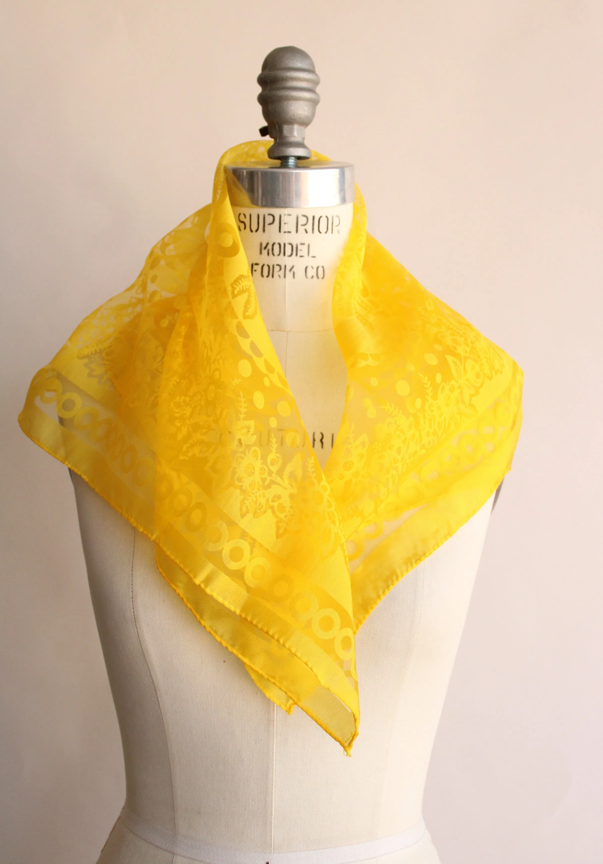 Vintage 1970s Scarf In Yellow Floral