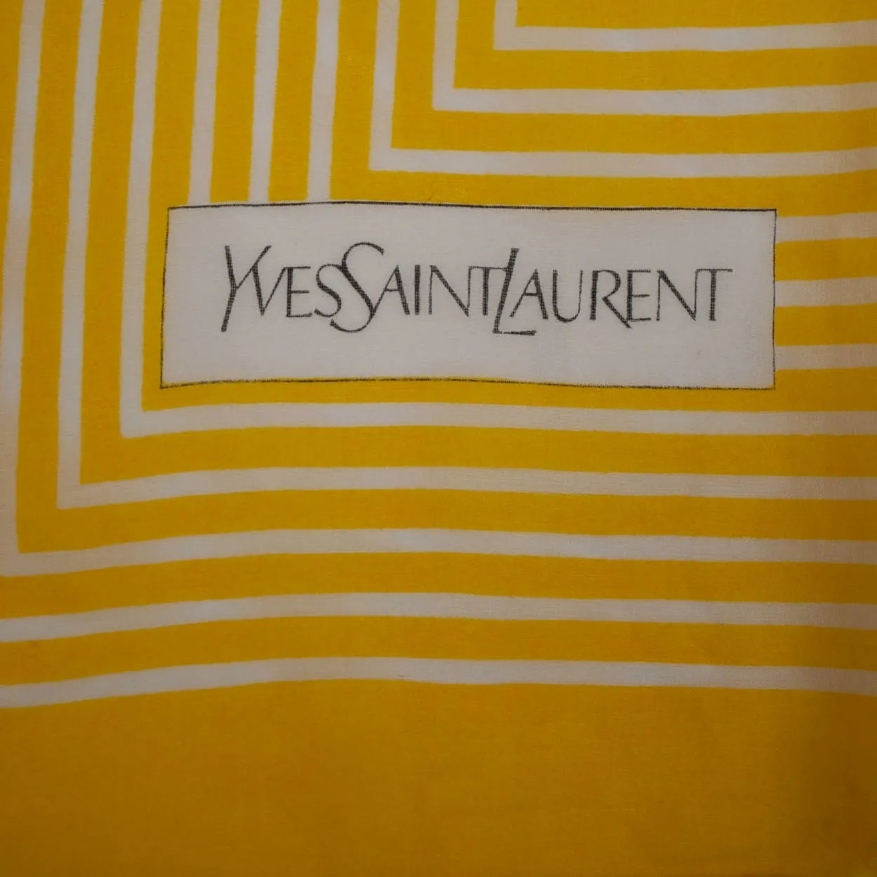 Vintage 1970s Yves Saint Laurent Geometric Scarf Yellow White Squares 35.5 Inch