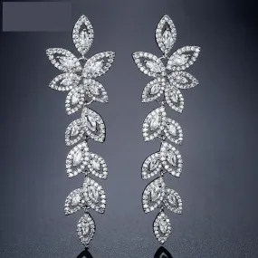 Vintage Cubic Zirconia Marquise Cut Leaves Bridal Jewelry Dangle Earrings