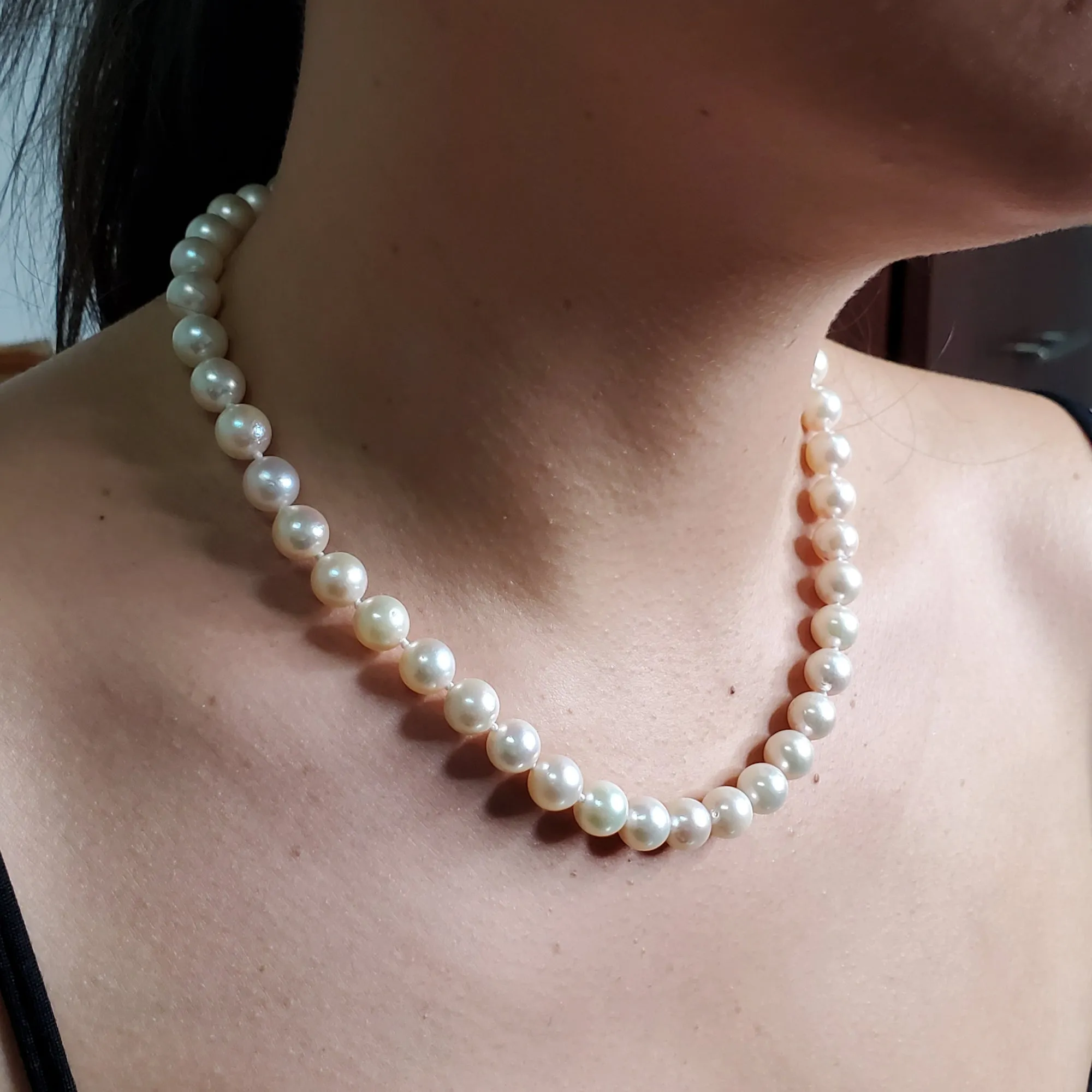 Vintage Cultured 9.5mm Japanese White Pearl 17.5" Strand Necklace 14k YG