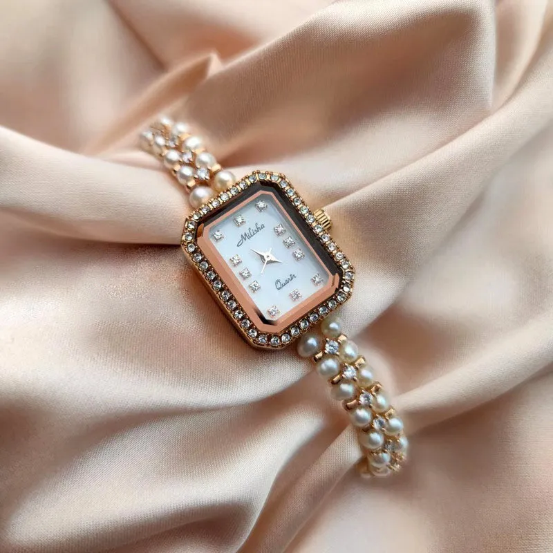 Vintage Delicate Pearl Bracelet Watch for Women Best Birthday Gift