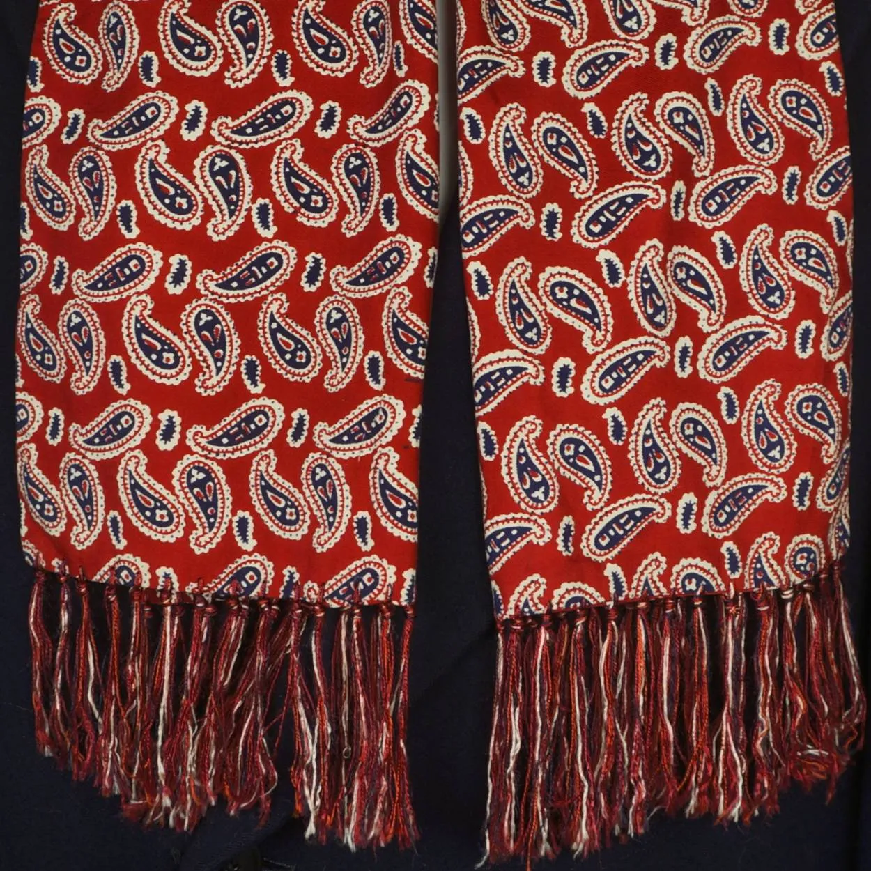 Vintage Fringed Paisley Scarf Hand Printed Wool Challis 1940s 50s Mens Fashion