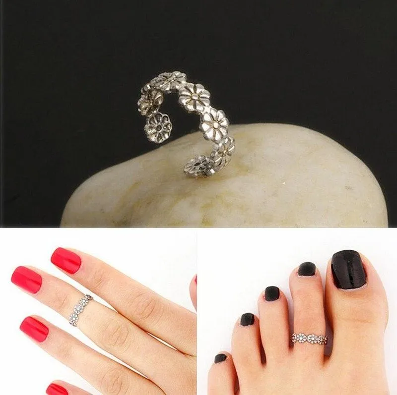 Vintage Small Daisy Flower Joints Ring Beach Jewelry Retro Carved Adjustable Toe Ring Foot Women Jewelry 8CRD05