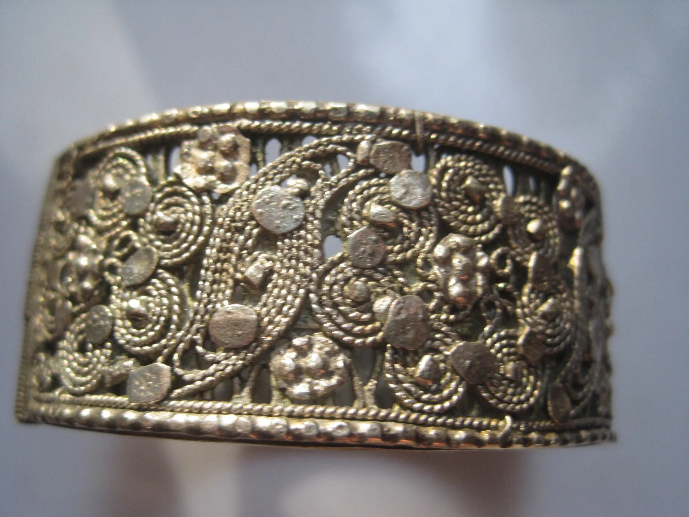 Vintage Yemeni Filigree Flower and Fish Bracelet