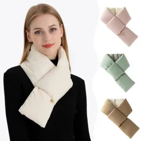 Warm Cross-design Pocket Scarf For Women Winter Outdoor Sports Skiing Cold-proof Down Cotton Plus Velvet Short Scarf