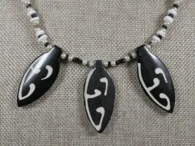 White and Black Bone Necklace with Semi-Precious Stones