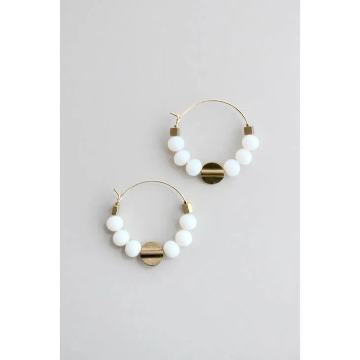 White Opal Hoop Earrings