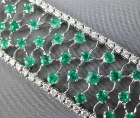 WIDE 15.0CT DIAMOND & COLOMBIAN EMERALD 18KT WHITE GOLD FILIGREE TENNIS BRACELET