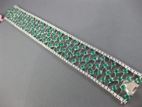 WIDE 15.0CT DIAMOND & COLOMBIAN EMERALD 18KT WHITE GOLD FILIGREE TENNIS BRACELET