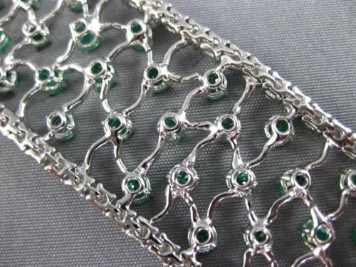 WIDE 15.0CT DIAMOND & COLOMBIAN EMERALD 18KT WHITE GOLD FILIGREE TENNIS BRACELET