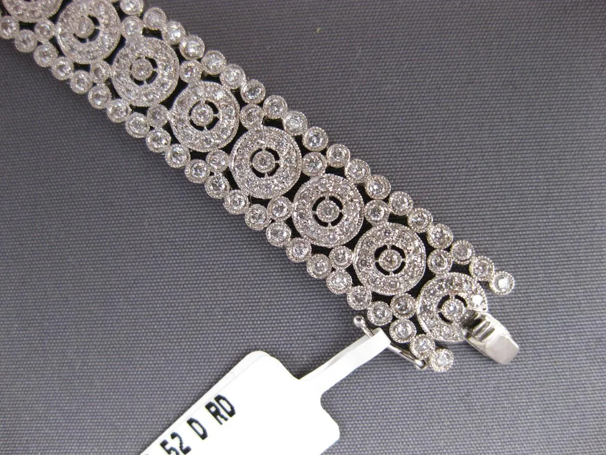 WIDE 5.52CT DIAMOND 18KT WHITE GOLD 3D FILIGREE MULTI ROW FLOWER TENNIS BRACELET