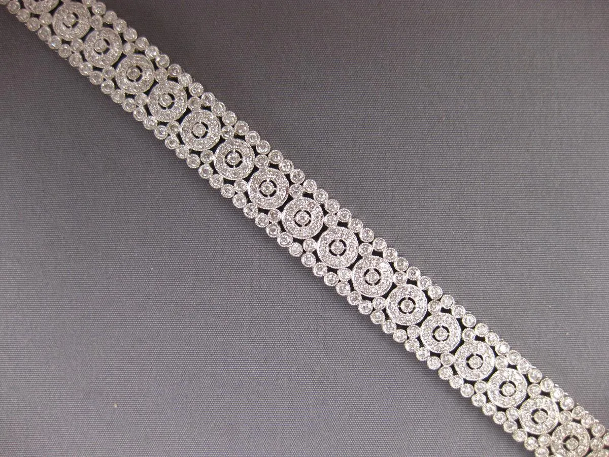 WIDE 5.52CT DIAMOND 18KT WHITE GOLD 3D FILIGREE MULTI ROW FLOWER TENNIS BRACELET