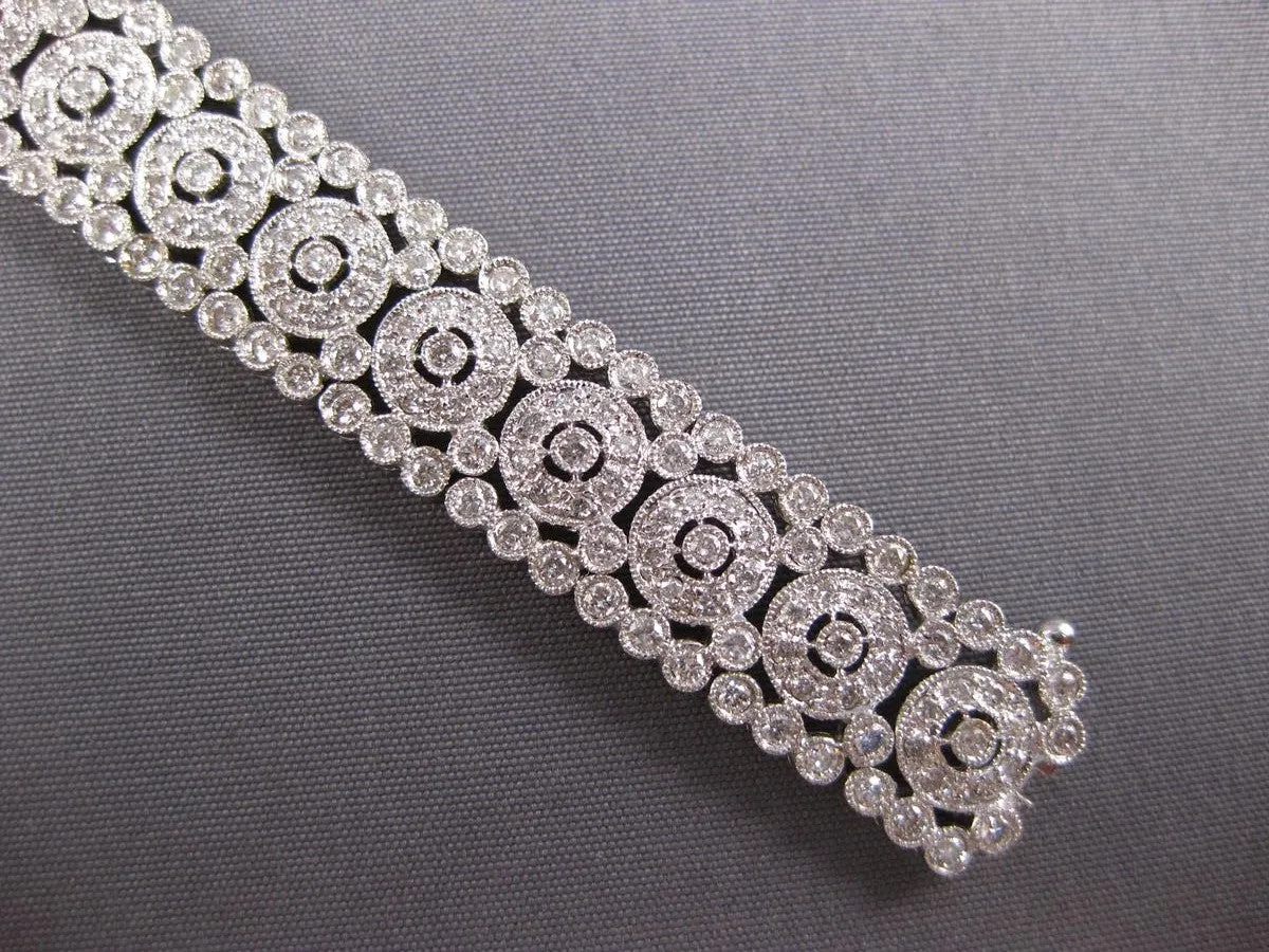 WIDE 5.52CT DIAMOND 18KT WHITE GOLD 3D FILIGREE MULTI ROW FLOWER TENNIS BRACELET