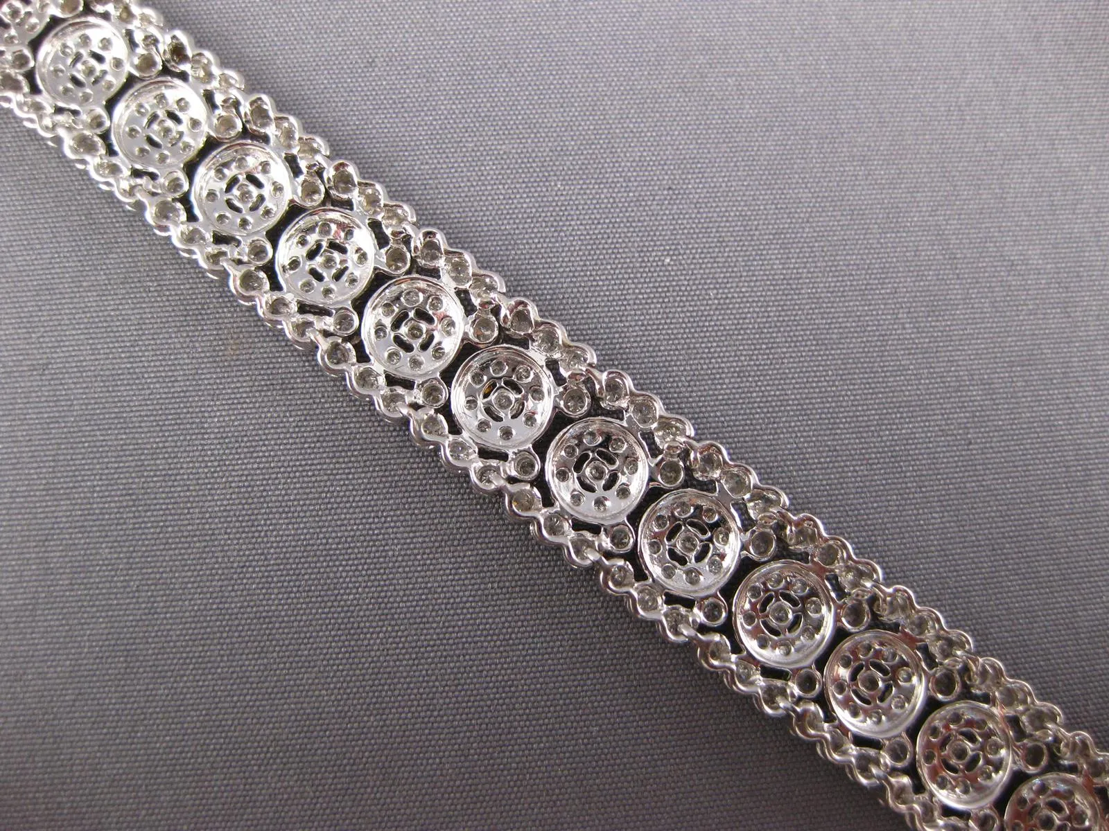 WIDE 5.52CT DIAMOND 18KT WHITE GOLD 3D FILIGREE MULTI ROW FLOWER TENNIS BRACELET