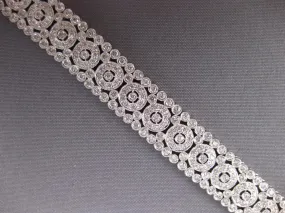 WIDE 5.52CT DIAMOND 18KT WHITE GOLD 3D FILIGREE MULTI ROW FLOWER TENNIS BRACELET