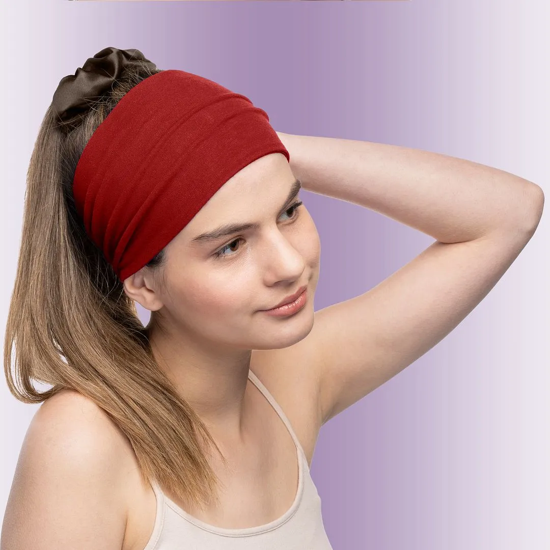 Women's Headbands Cotton Jersey 5" Wide Yoga Fitness Fashion Made in the USA Maroon