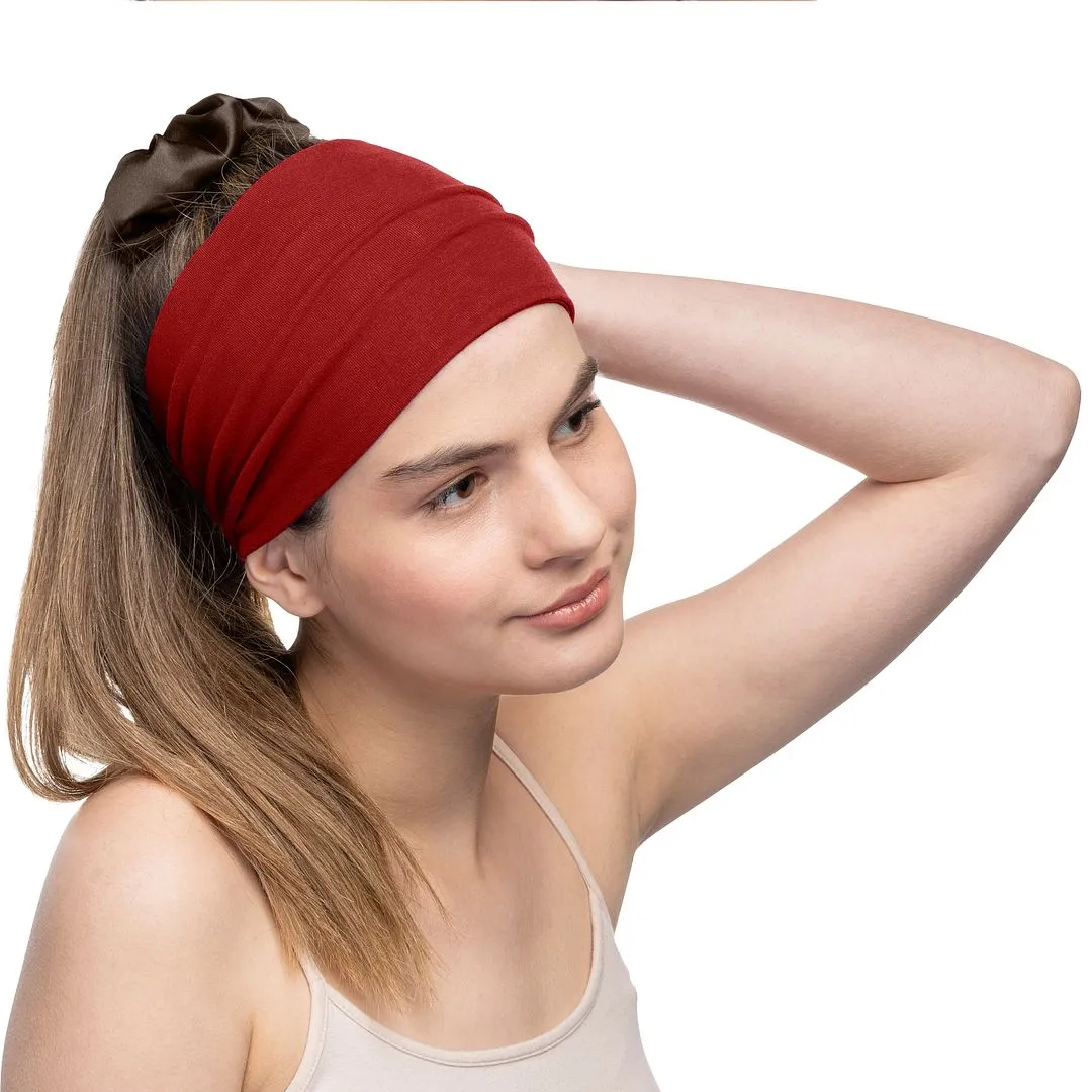 Women's Headbands Cotton Jersey 5" Wide Yoga Fitness Fashion Made in the USA Maroon