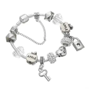 Womens Spinner Romantic Charm Bracelet Love Heart Key and Lock