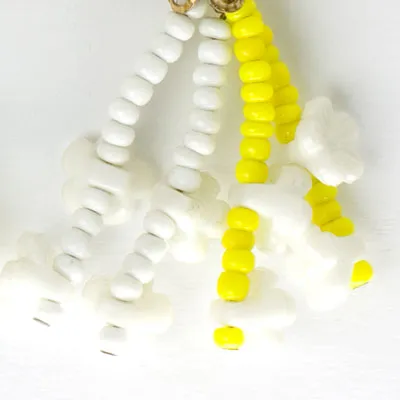 Yellow & White Beaded Flower 1960s Earrings