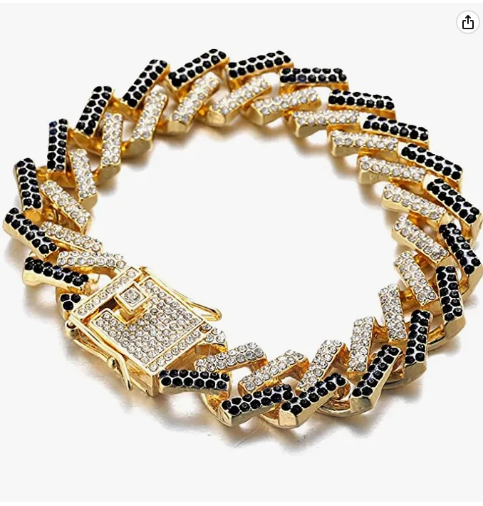 Zig Zag Curb Link Bracelet Diamond Gold Silver Tone Miami Cuban Link Chain Spike Bracelet Bracelet Hip Hop Iced Out Bling