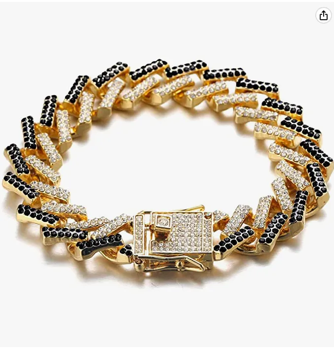 Zig Zag Curb Link Bracelet Diamond Gold Silver Tone Miami Cuban Link Chain Spike Bracelet Bracelet Hip Hop Iced Out Bling