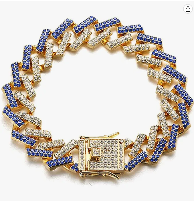 Zig Zag Curb Link Bracelet Diamond Gold Silver Tone Miami Cuban Link Chain Spike Bracelet Bracelet Hip Hop Iced Out Bling